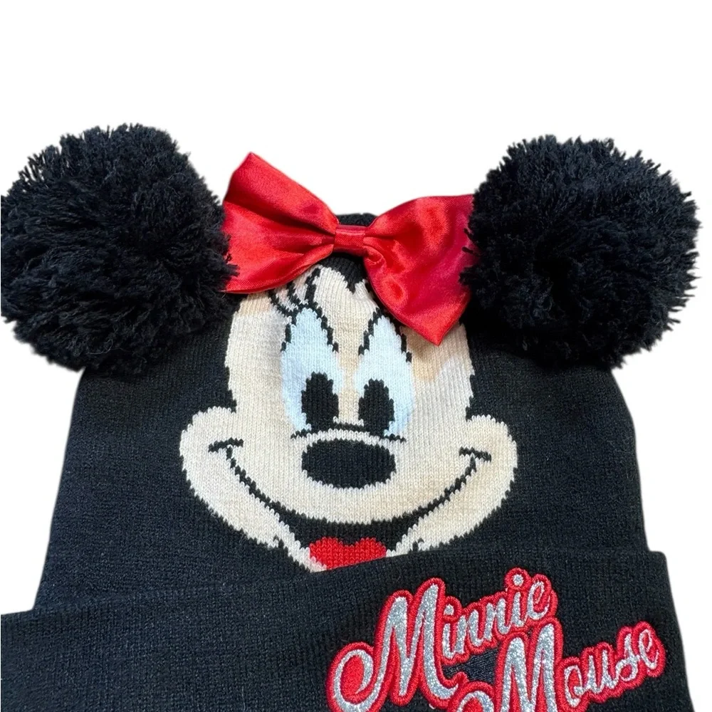 Disney Minnie Mouse Pom-Pom Ear Beanie - Black & Red